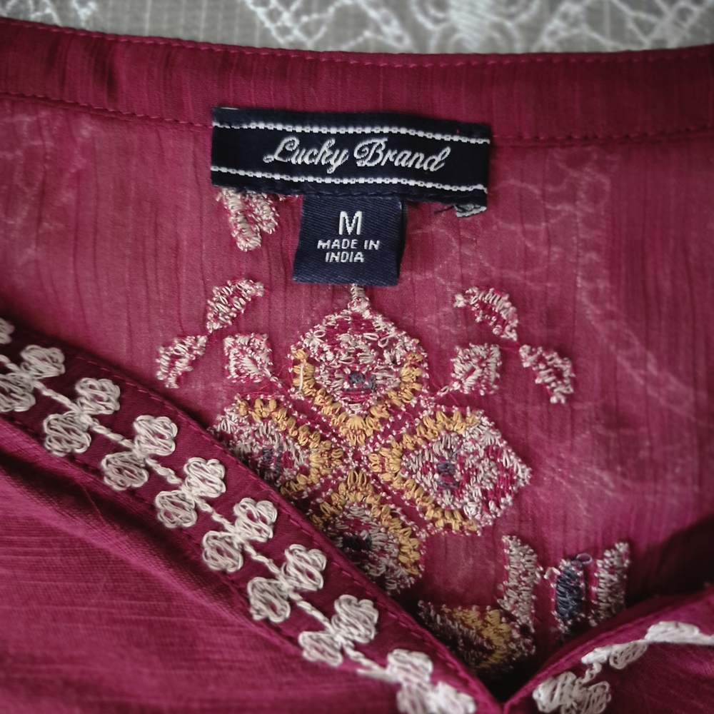 Lucky Brand Burgundy Embroidered Blouse - Picture 9 of 11